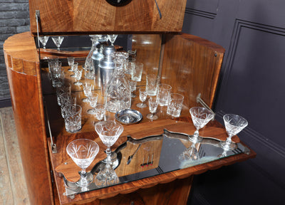 Art Deco Walnut Cocktail Cabinet c1930 glasses