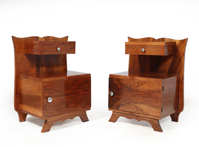 Pair of French Art Deco Walnut Bedside Cabinets left
