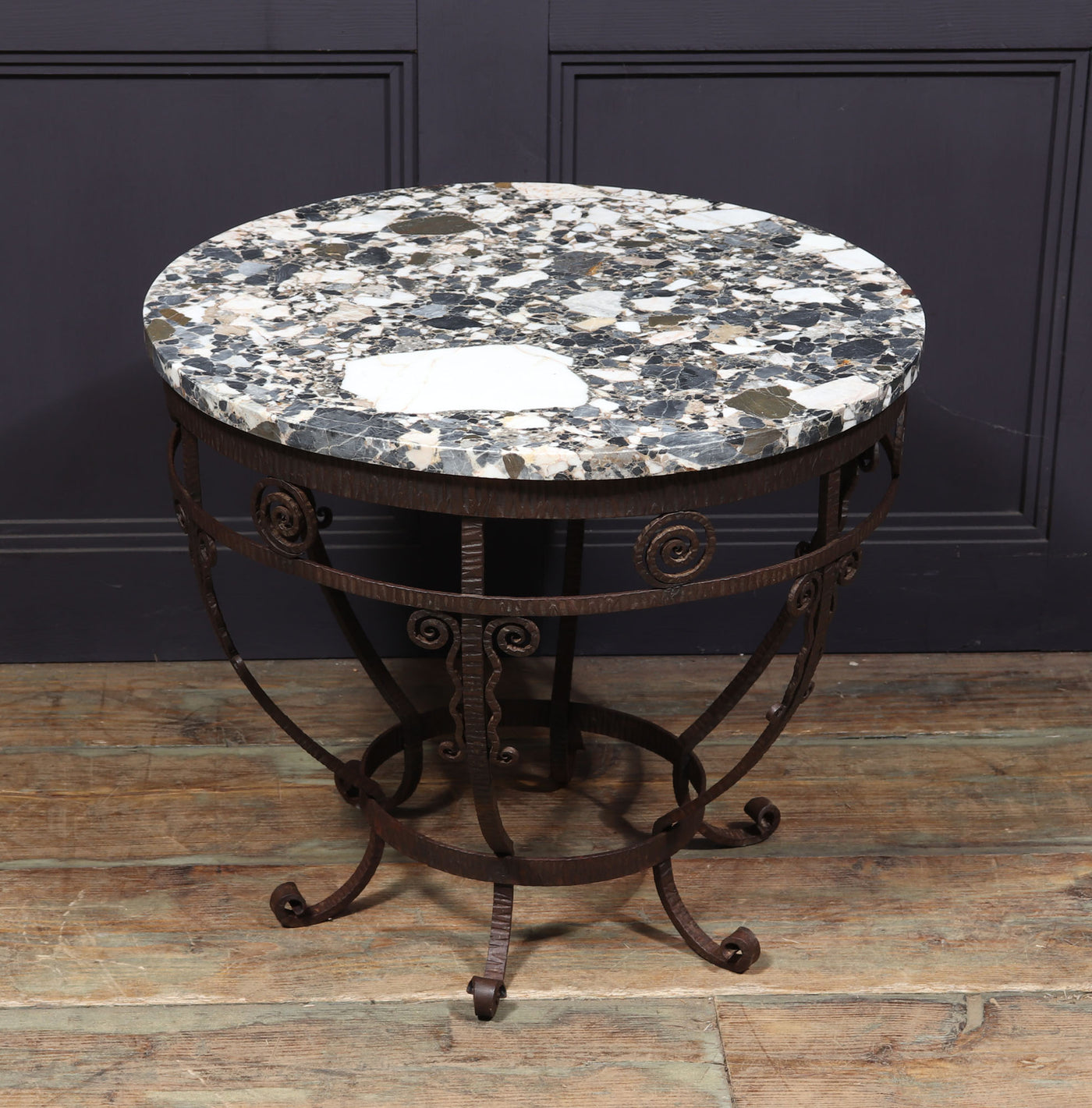 French Art Deco Wrought Iron and marble Coffee Table room