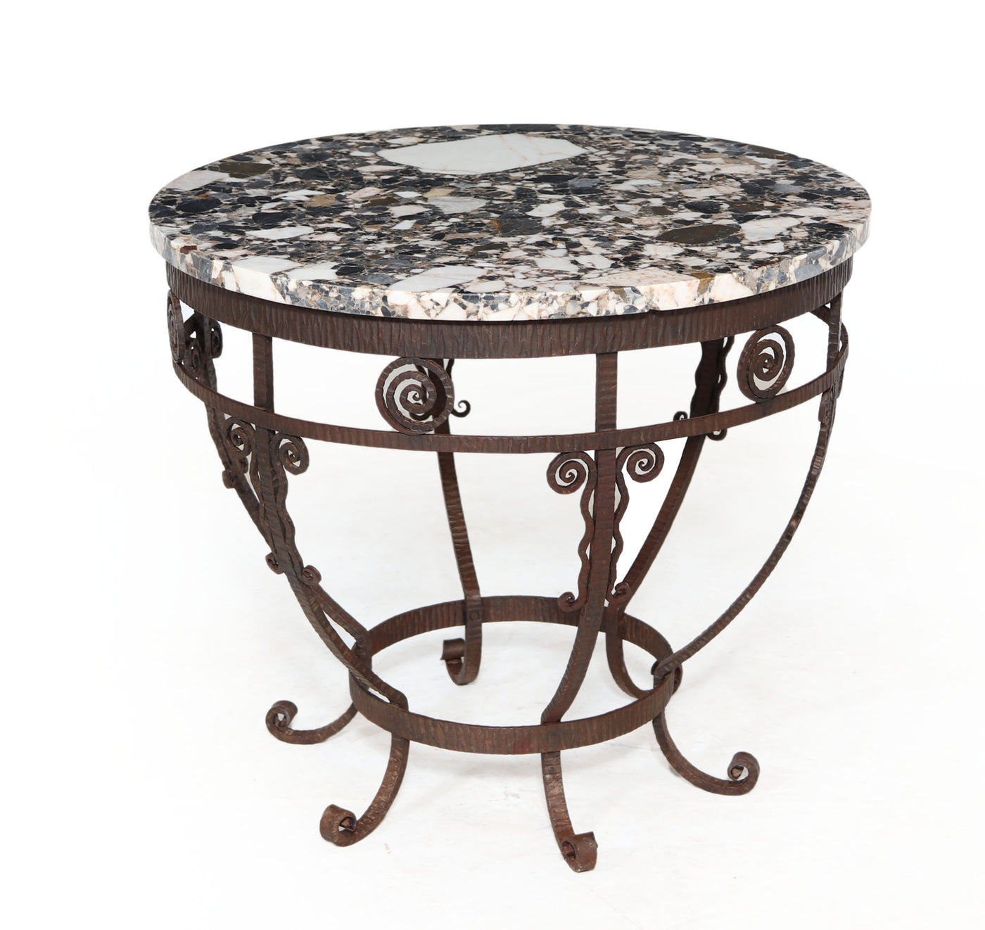 French Art Deco Wrought Iron and marble Coffee Table side