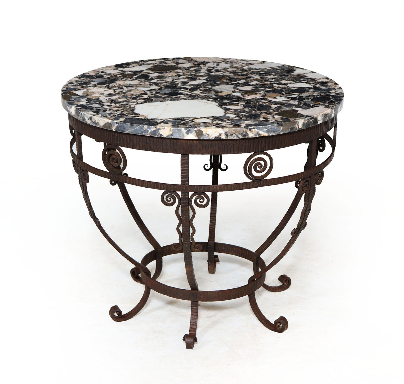 French Art Deco Wrought Iron and marble Coffee Table