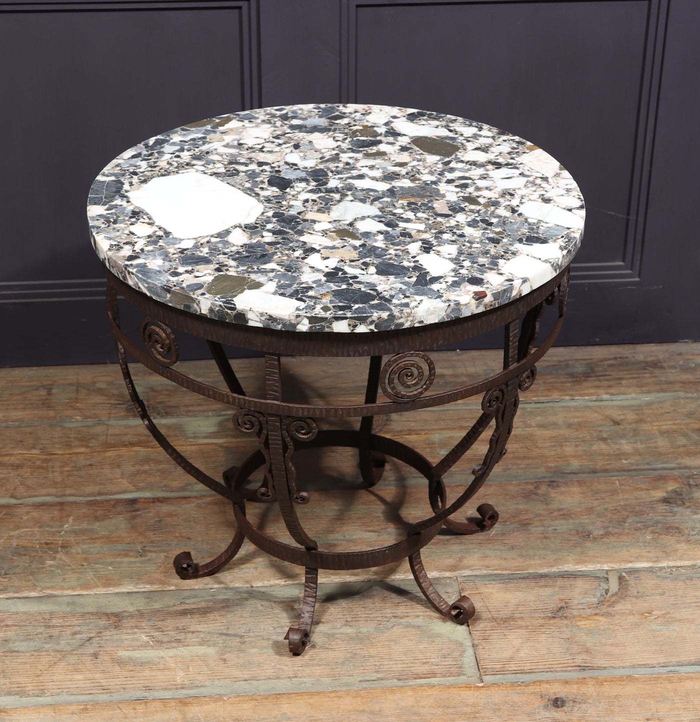 French Art Deco Wrought Iron and marble Coffee Table