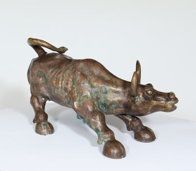 Modernist Bronze Charging Bull Sculpture