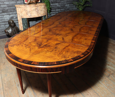 Large 14 Seat Art Deco Dining Table in Walnut and Macassar
