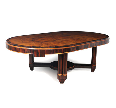 Large 10 Seat Art Deco Dining Table in Walnut and Macassar