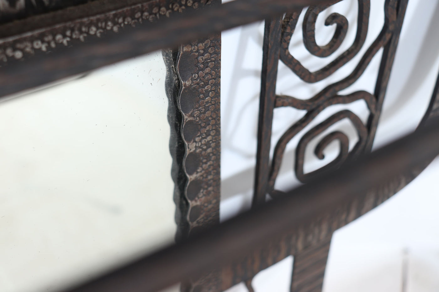 Wrought Iron Coat Rack mirror by Paul Kiss detail