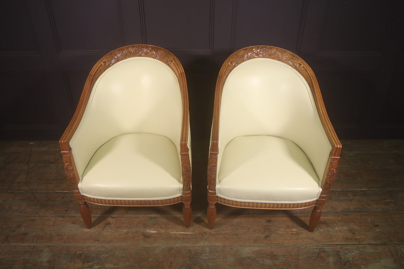 Pair of Carved Pear French Art Deco Armchairs