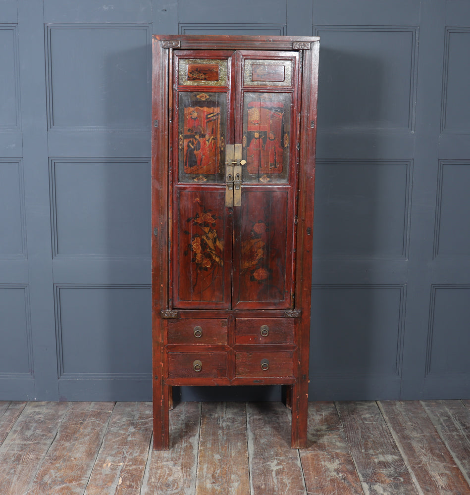 19th Century Chinese Lacquer Cabinet with Painted Panels