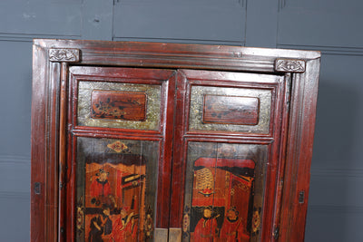 19th Century Chinese Lacquer Cabinet with Painted Panels