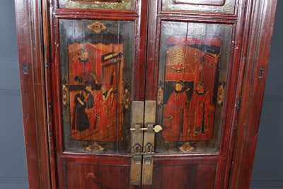 19th Century Chinese Lacquer Cabinet with Painted Panels