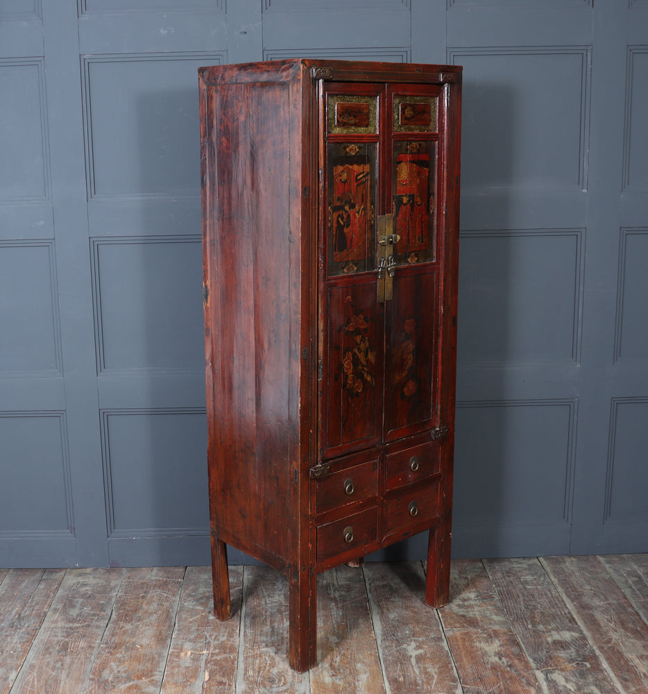 19th Century Chinese Lacquer Cabinet with Painted Panels