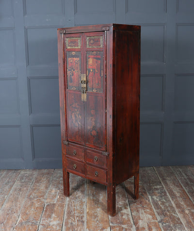 19th Century Chinese Lacquer Cabinet with Painted Panels