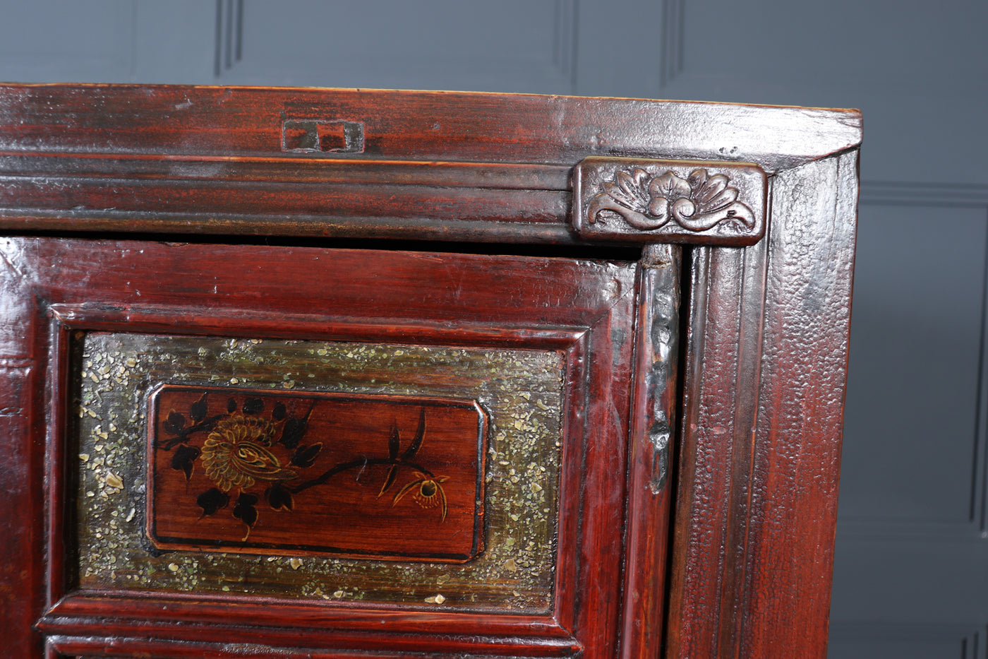 19th Century Chinese Lacquer Cabinet with Painted Panels