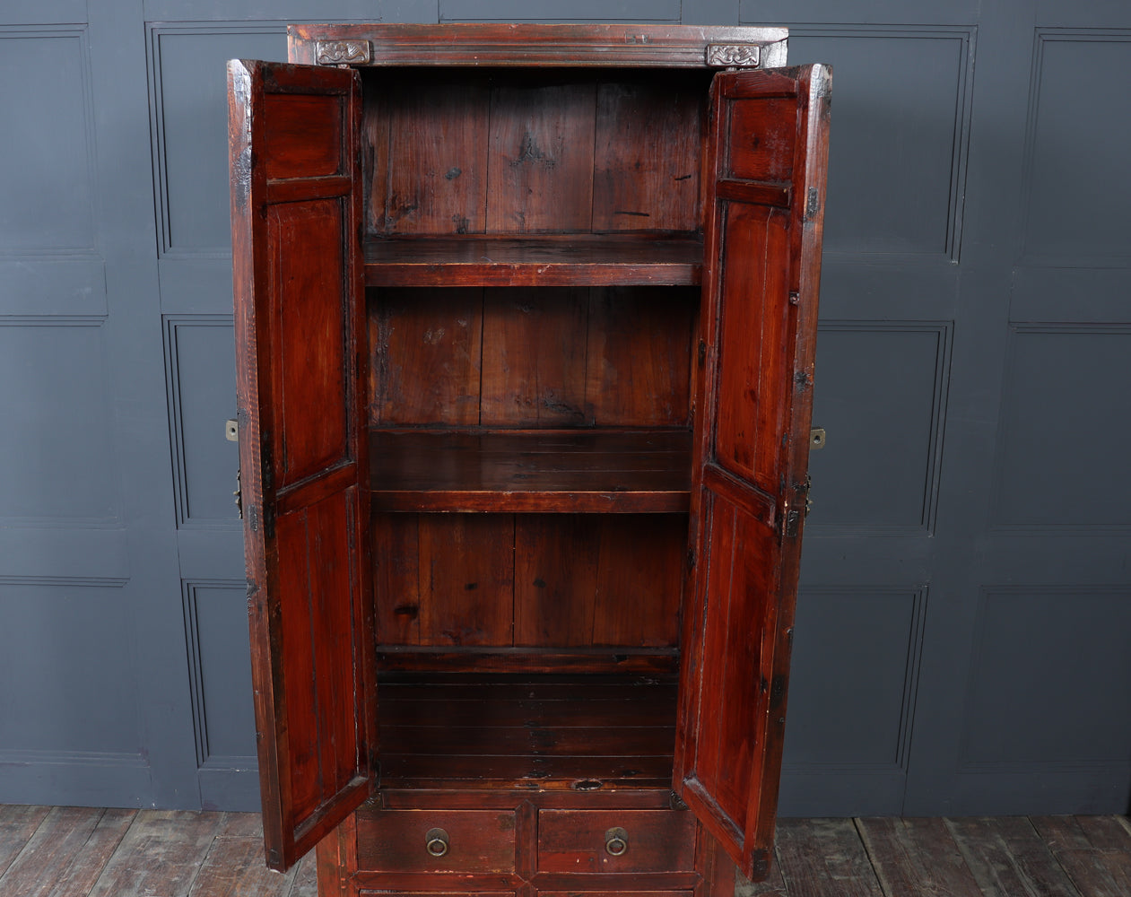 19th Century Chinese Lacquer Cabinet with Painted Panels