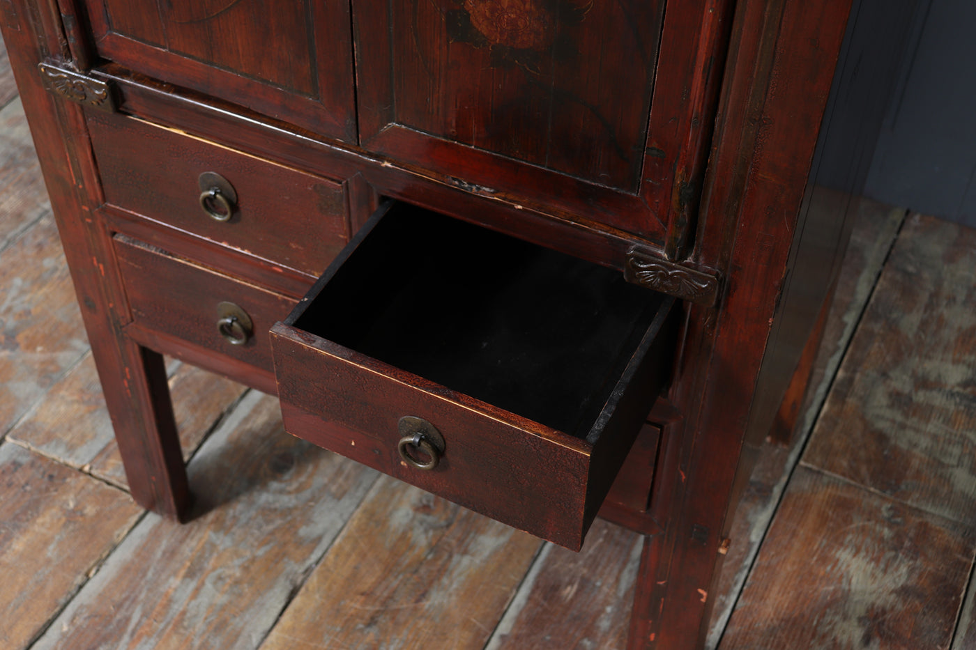 19th Century Chinese Lacquer Cabinet with Painted Panels