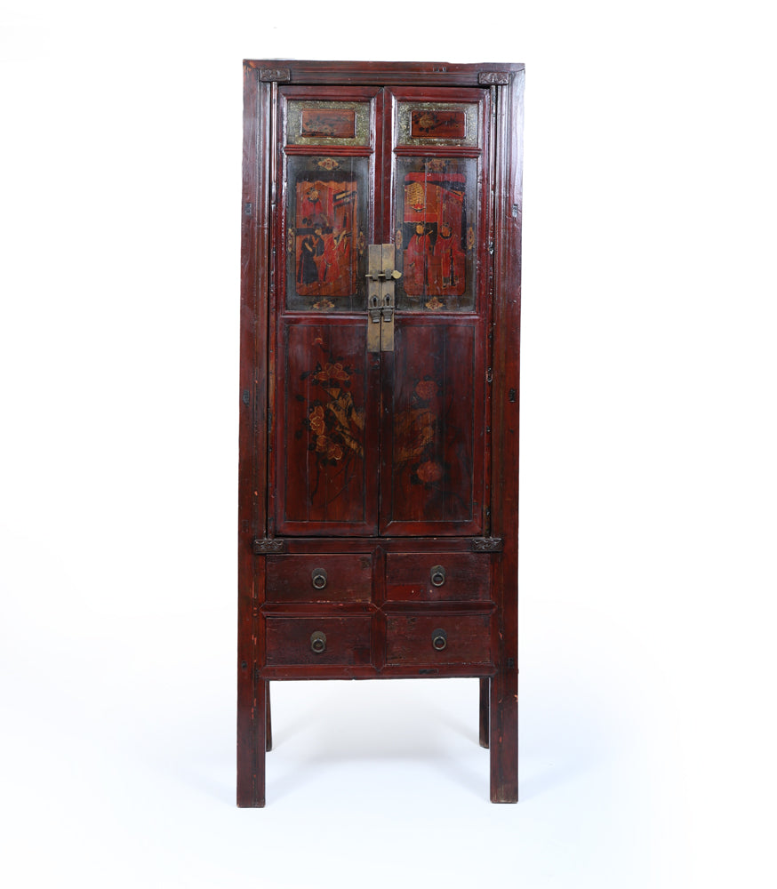 19th Century Chinese Lacquer Cabinet with Painted Panels