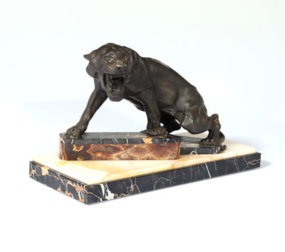 Art Deco Patinated Bronze Tiger