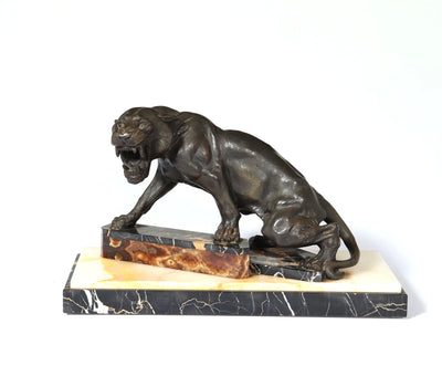 Art Deco Patinated Bronze Tiger