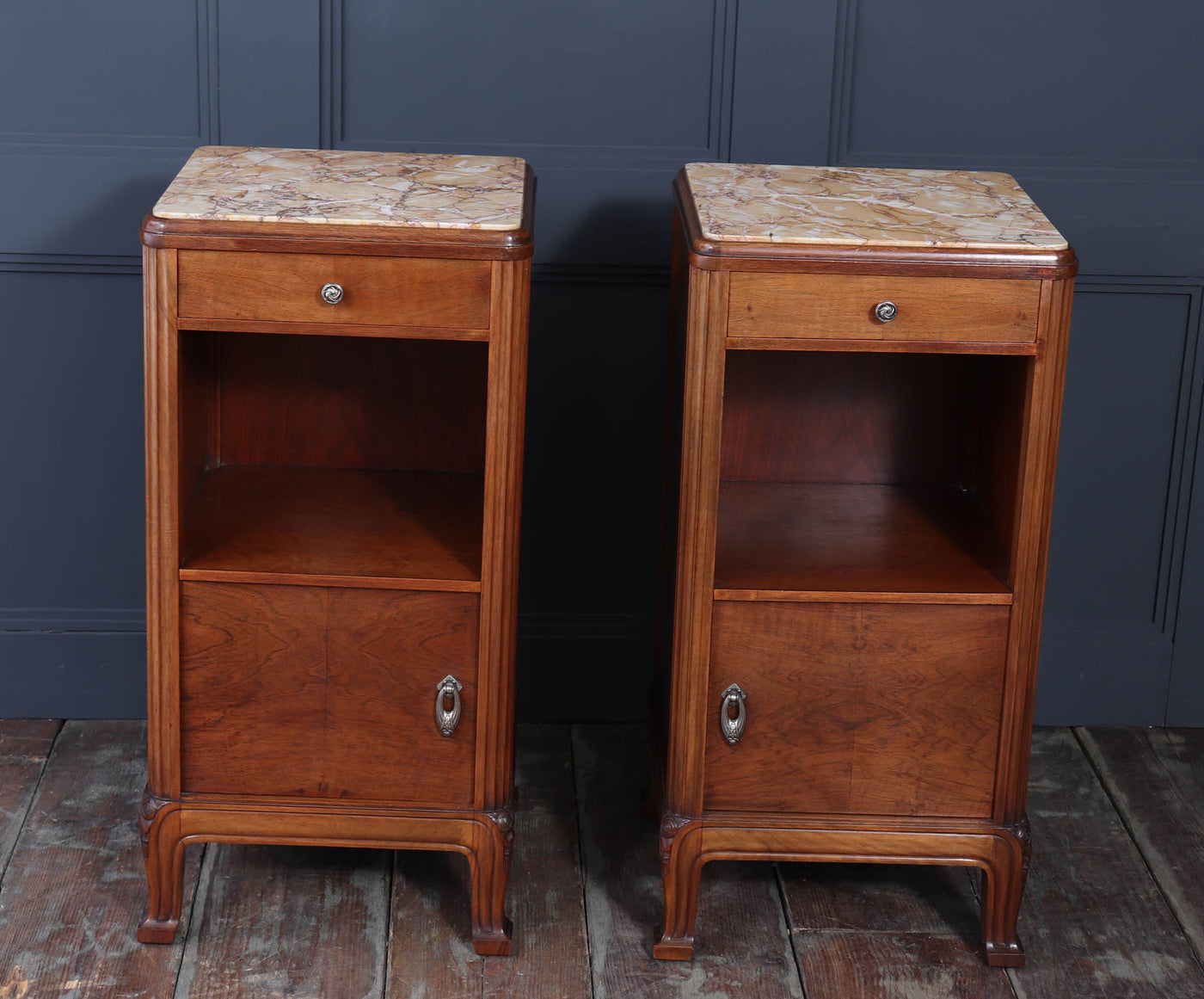 Pair of Art Nouveau Bedside Cabinets in Walnut