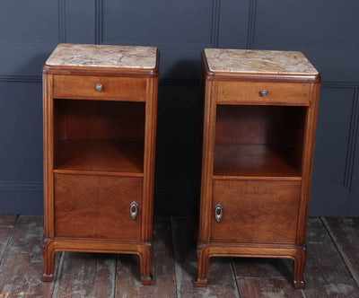 Pair of Art Nouveau Bedside Cabinets in Walnut