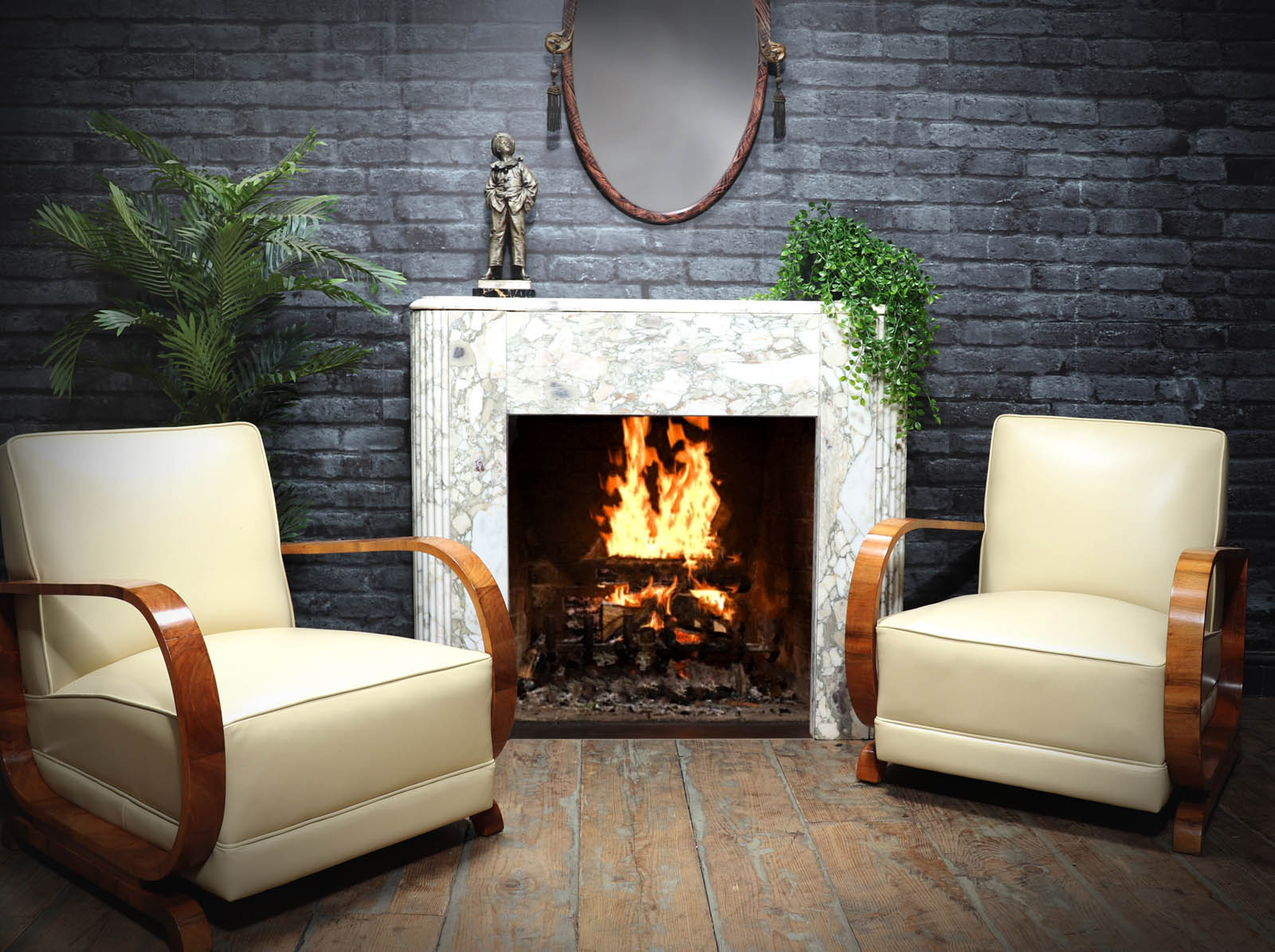 Art Deco Furniture armchairs and fireplace