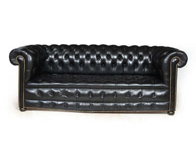 Vintage Black leather Chesterfield Sofa front