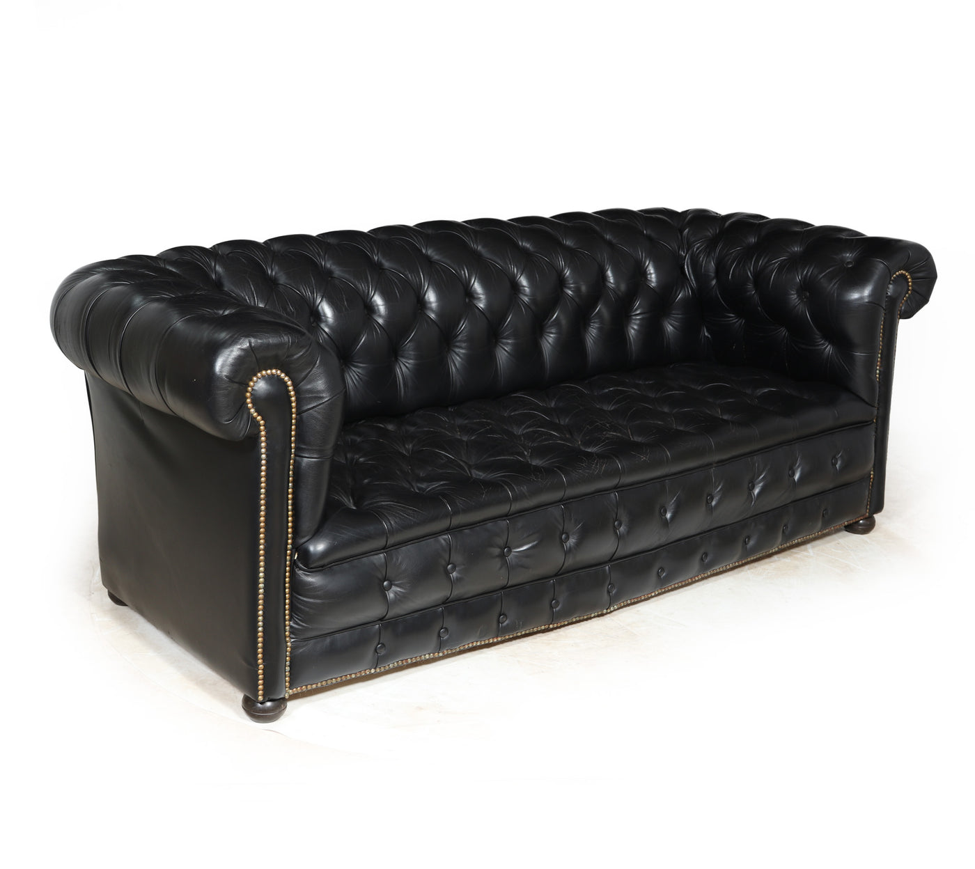 Vintage Black leather Chesterfield Sofa