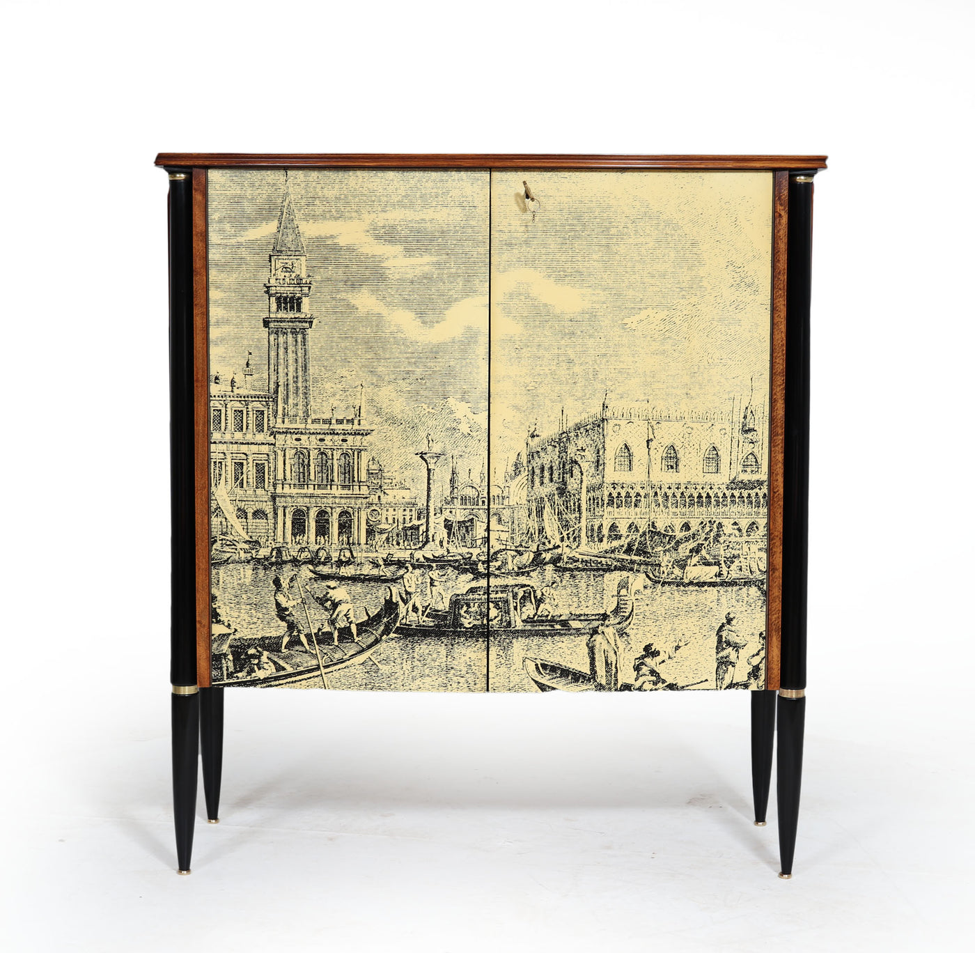 Mid Century Cocktail Cabinet in the Manner of Fornasetti front