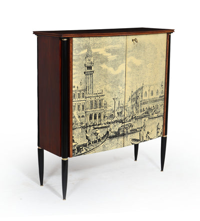 Mid Century Cocktail Cabinet in the Manner of Fornasetti side