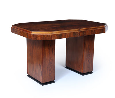 English Art Deco Walnut Extending Dining Table