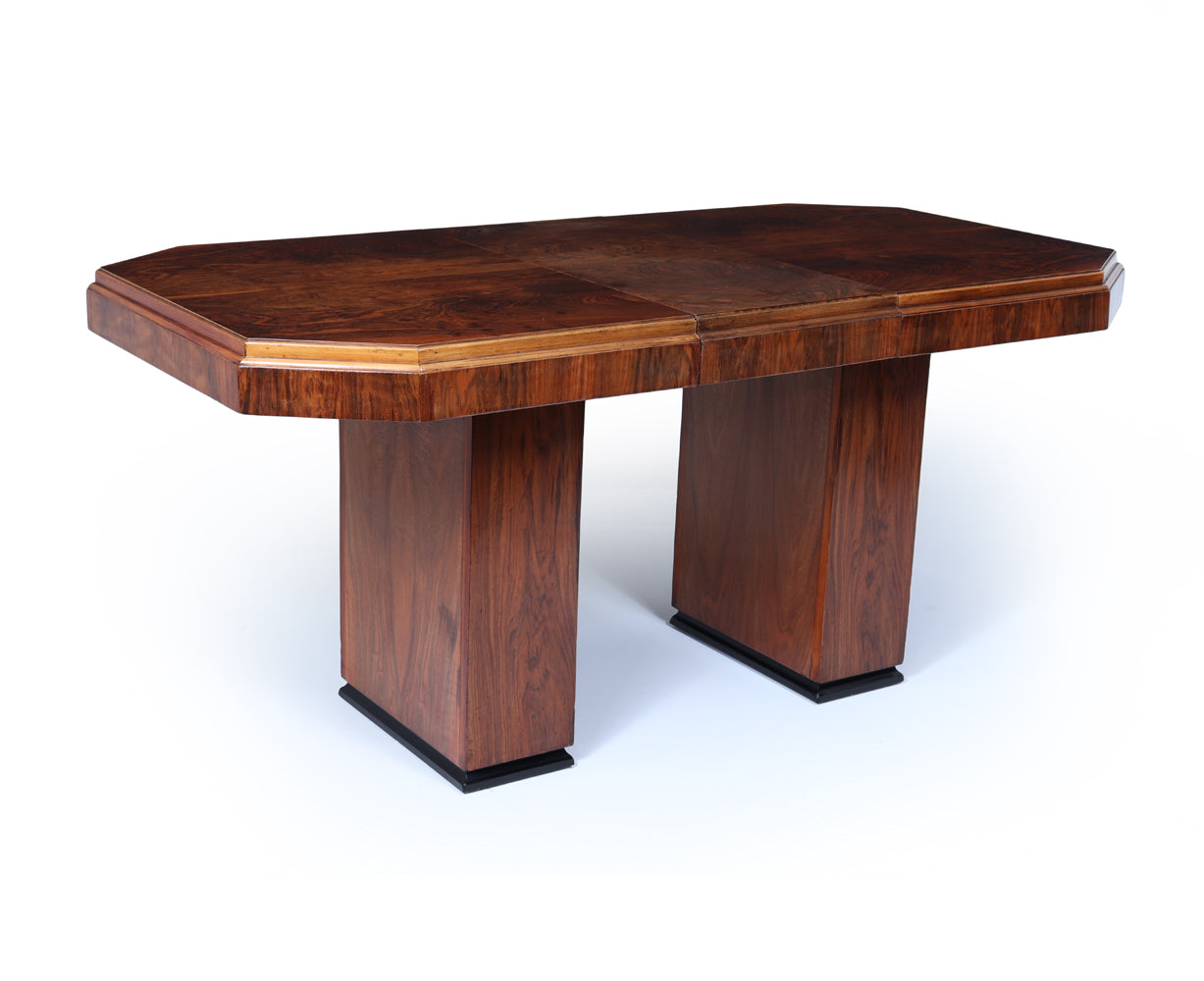 English Art Deco Walnut Extending Dining Table