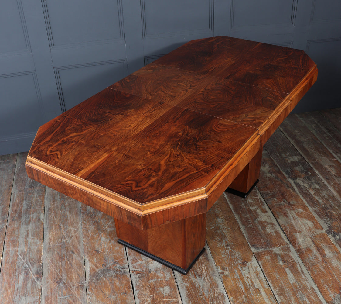 English Art Deco Walnut Extending Dining Table