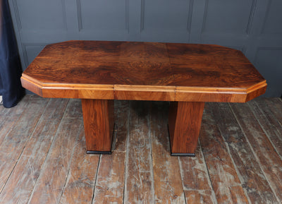 English Art Deco Walnut Extending Dining Table