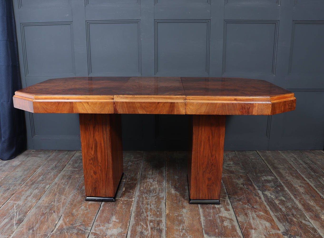 English Art Deco Walnut Extending Dining Table