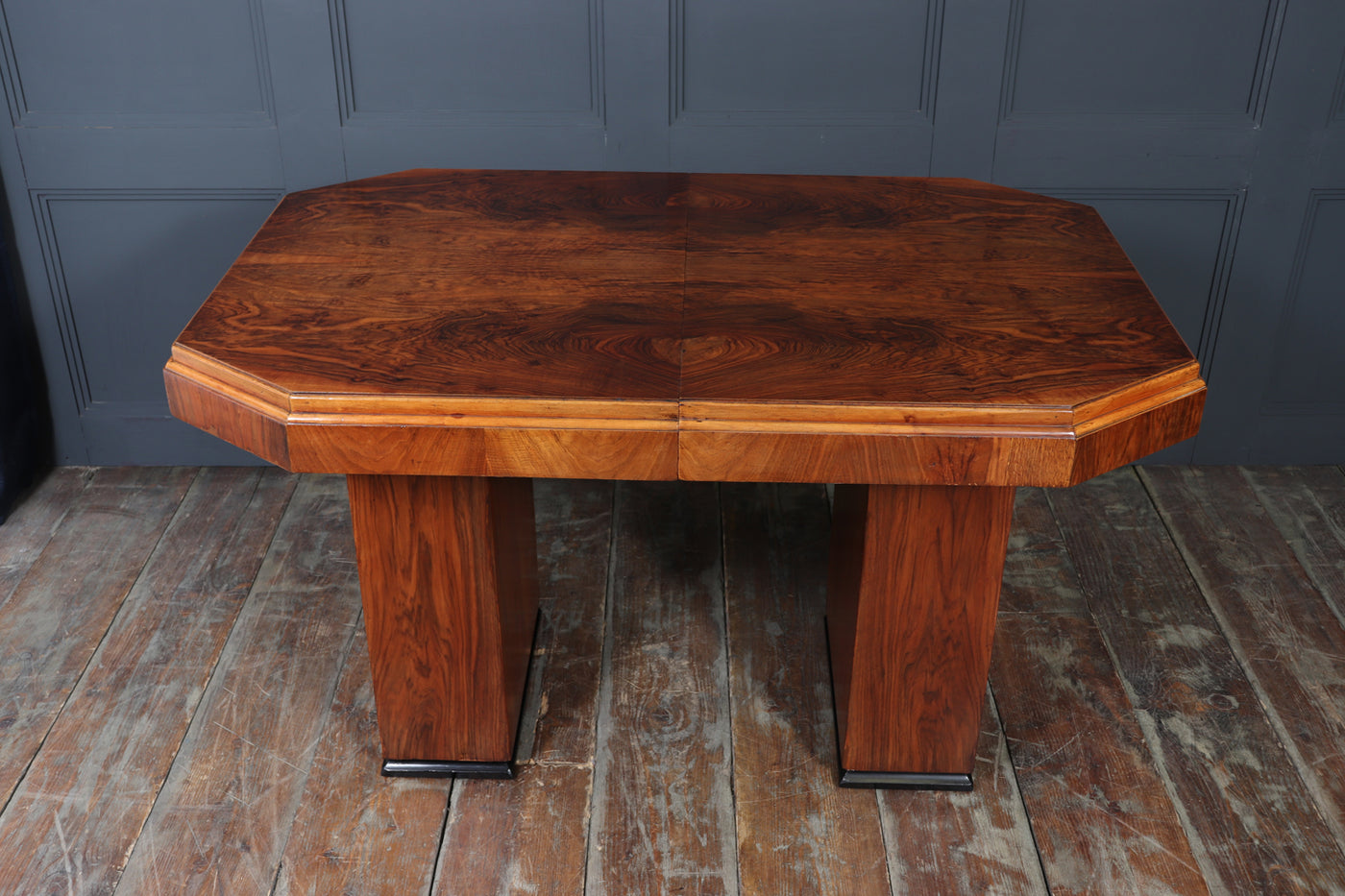 English Art Deco Walnut Extending Dining Table