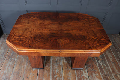 English Art Deco Walnut Extending Dining Table