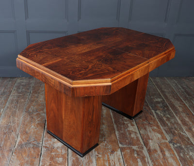 English Art Deco Walnut Extending Dining Table