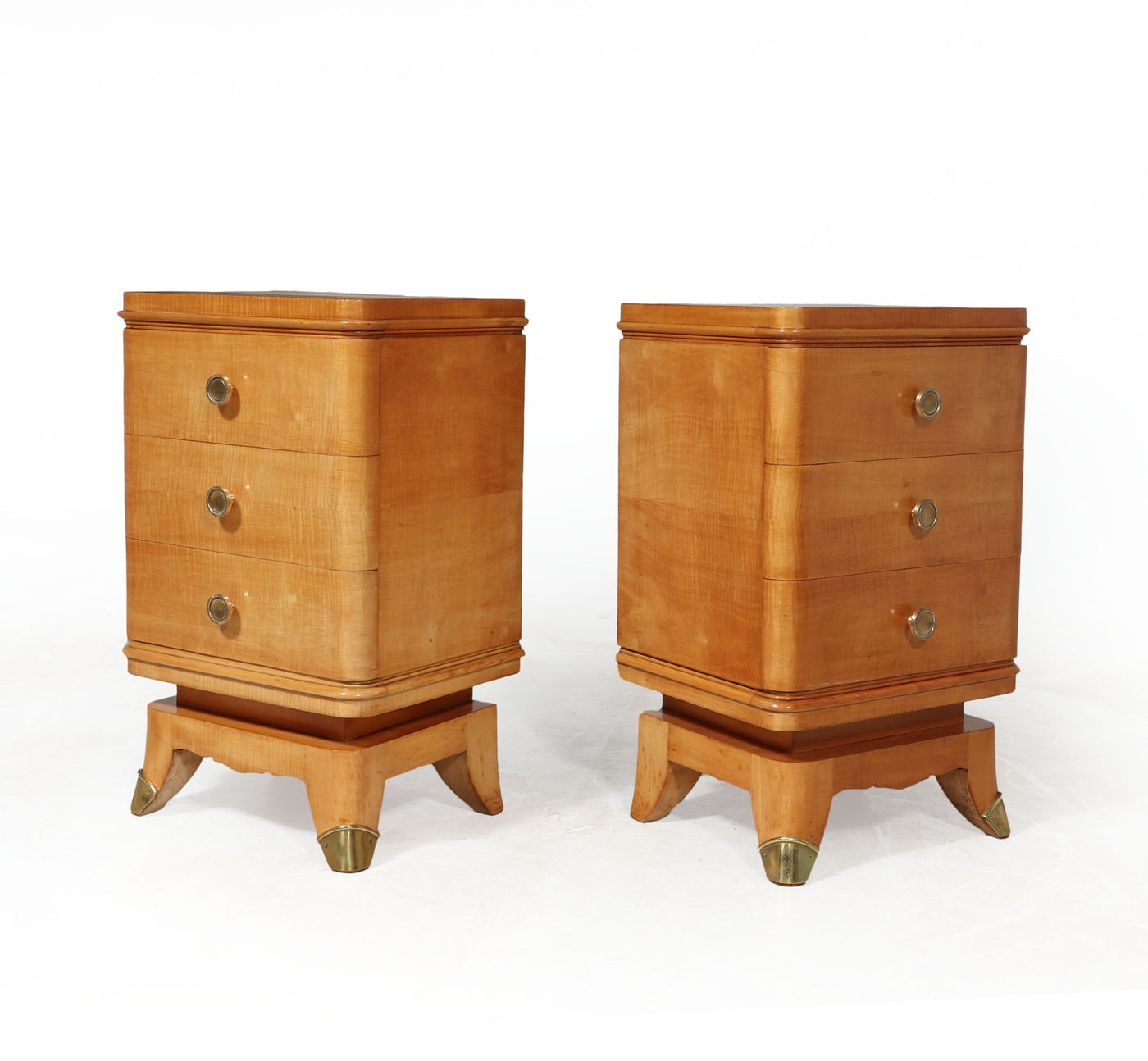 Pair of French Art Deco Bedside Chests in Sycamore side]