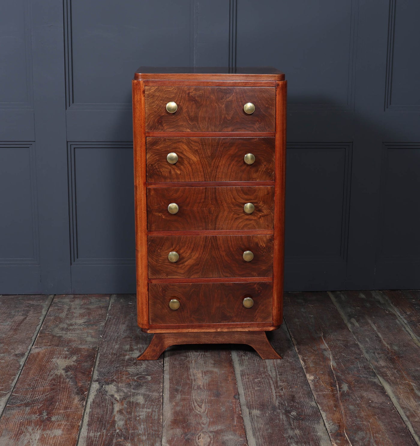 French Art Deco Tall Slim Chest of Drawers