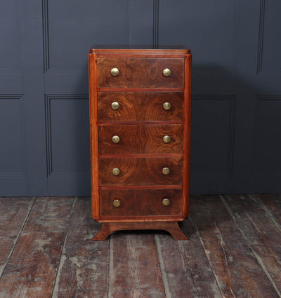 French Art Deco Tall Slim Chest of Drawers