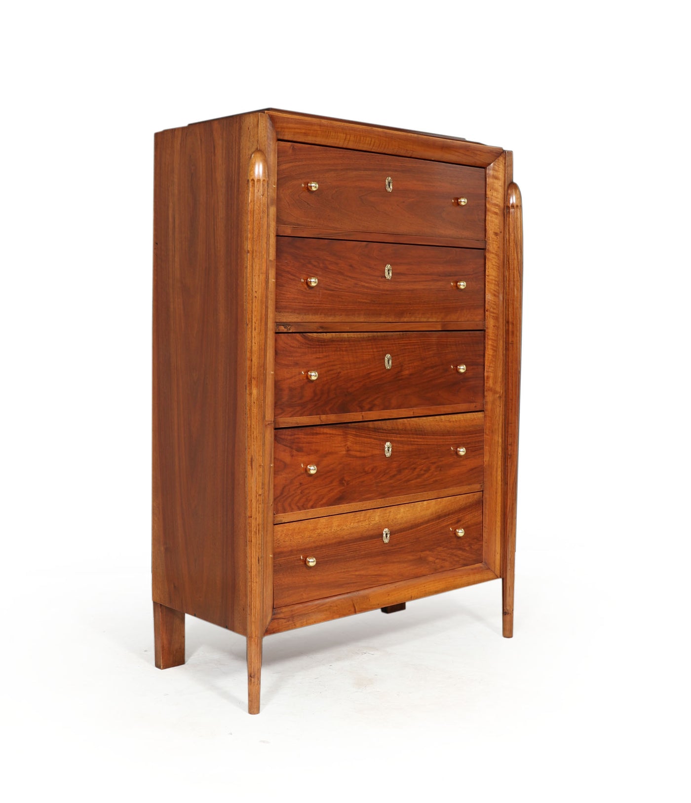 French Art Deco Tall Walnut Chest of Drawers side