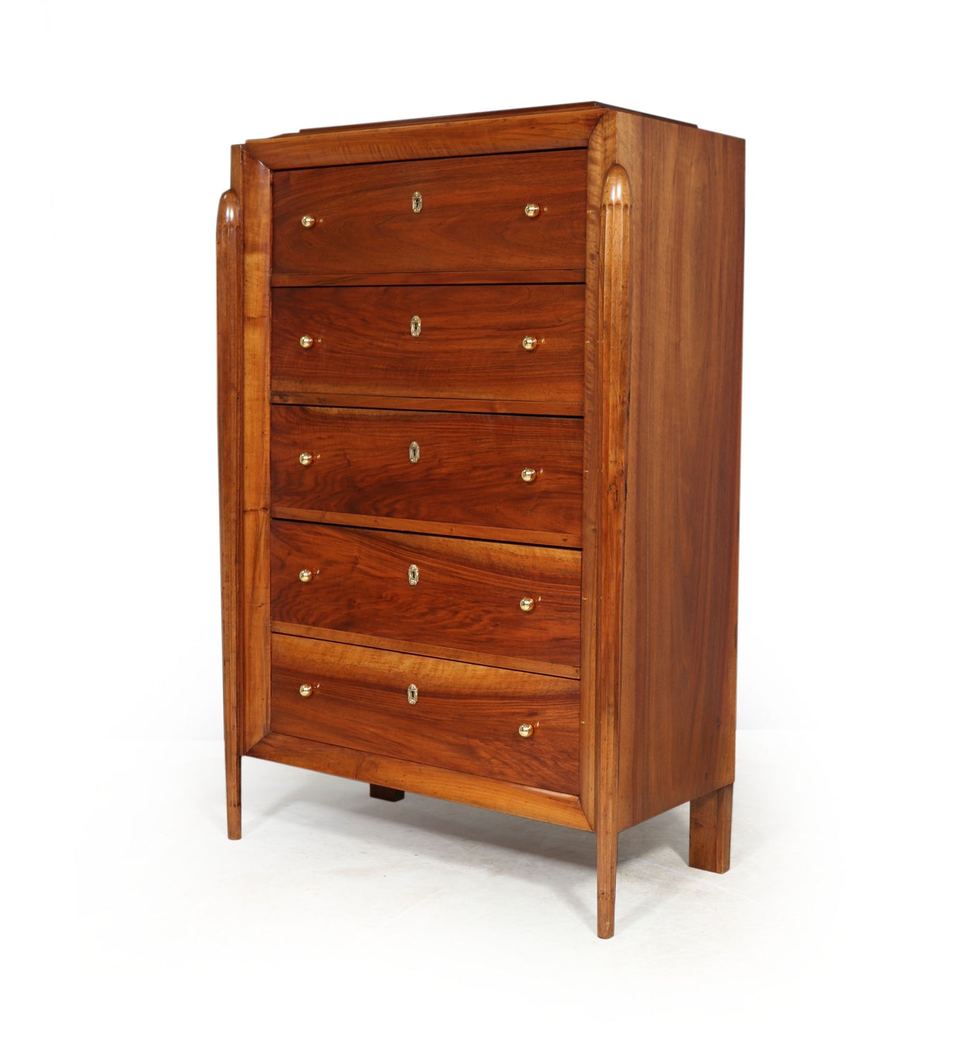 French Art Deco Tall Walnut Chest of Drawers left