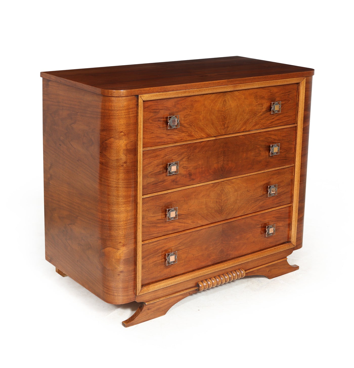 French Art Deco Walnut Chest of Drawers- side