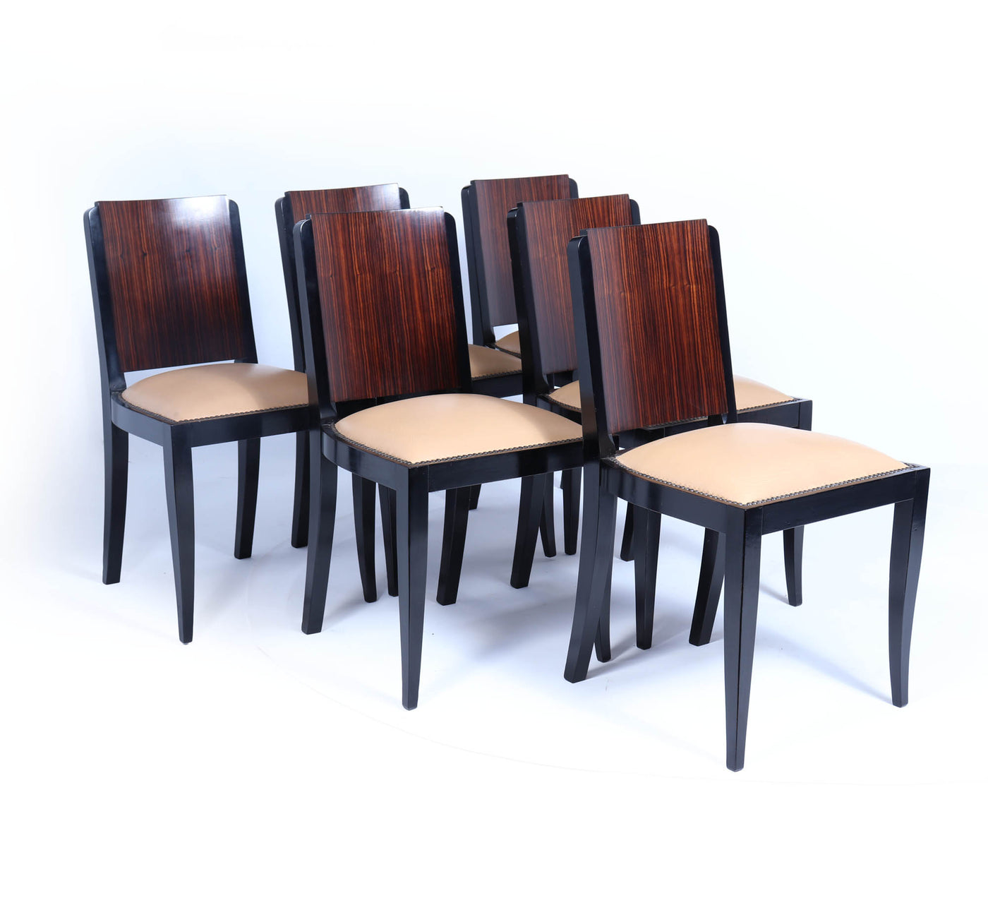 French Art Deco Macassar Ebony Dining Table and Six Chairs