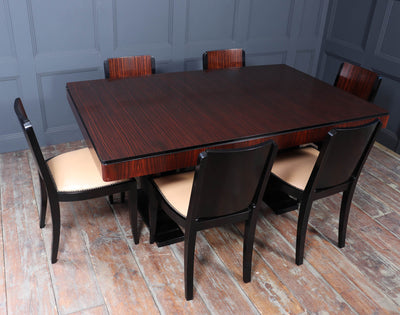 French Art Deco Macassar Ebony Dining Table and Six Chairs