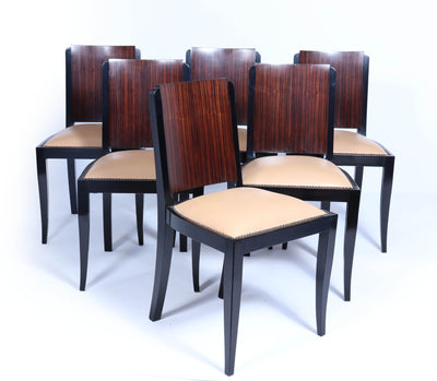 French Art Deco Macassar Ebony Dining Table and Six Chairs