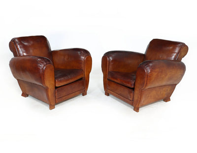 Pair of French Leather Club chairs