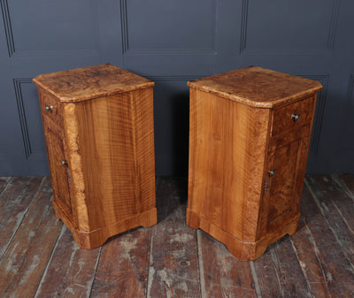 Pair of English Antique Burr Walnut Bedside Cabinets