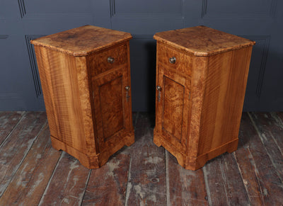 Pair of English Antique Burr Walnut Bedside Cabinets