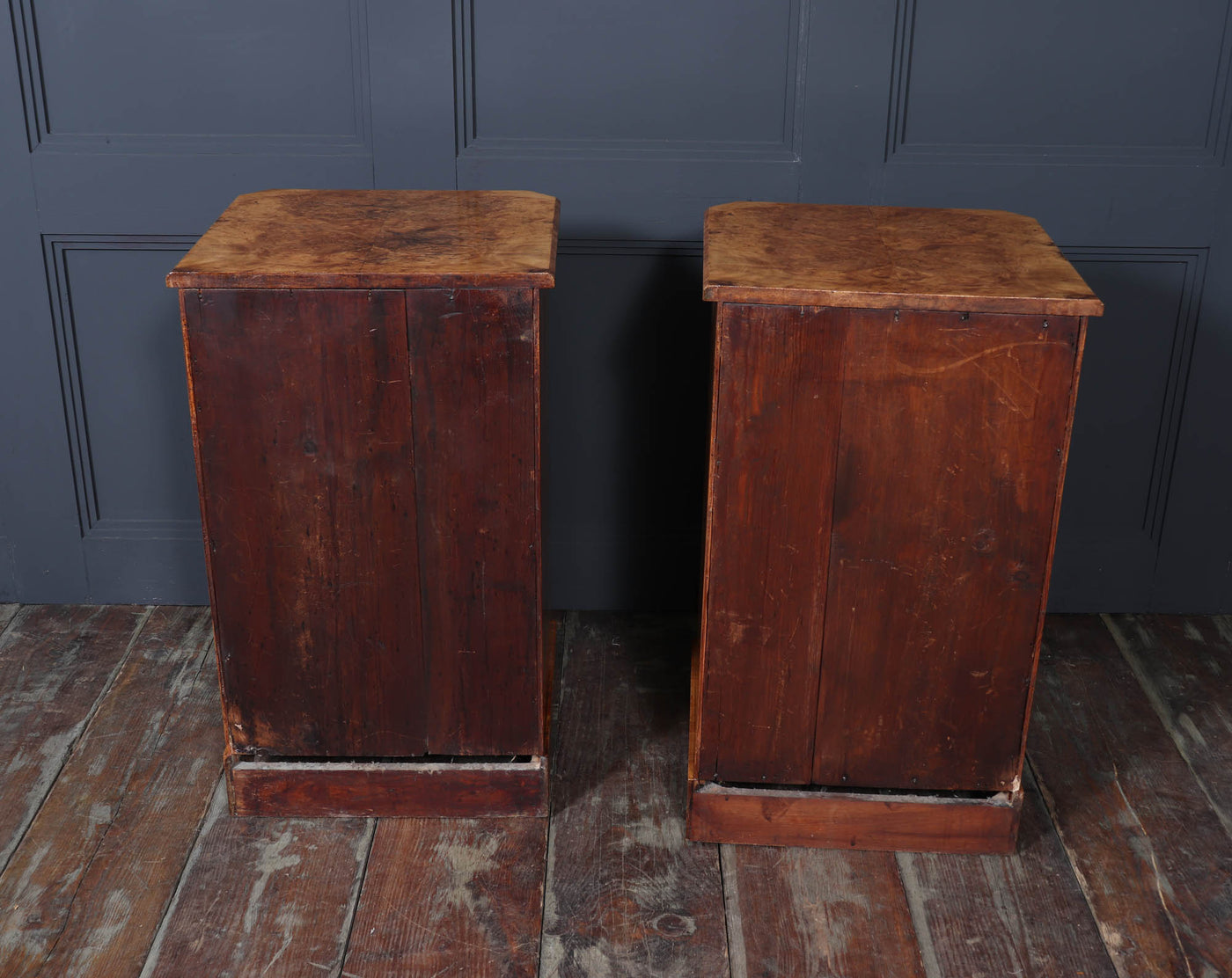 Pair of English Antique Burr Walnut Bedside Cabinets